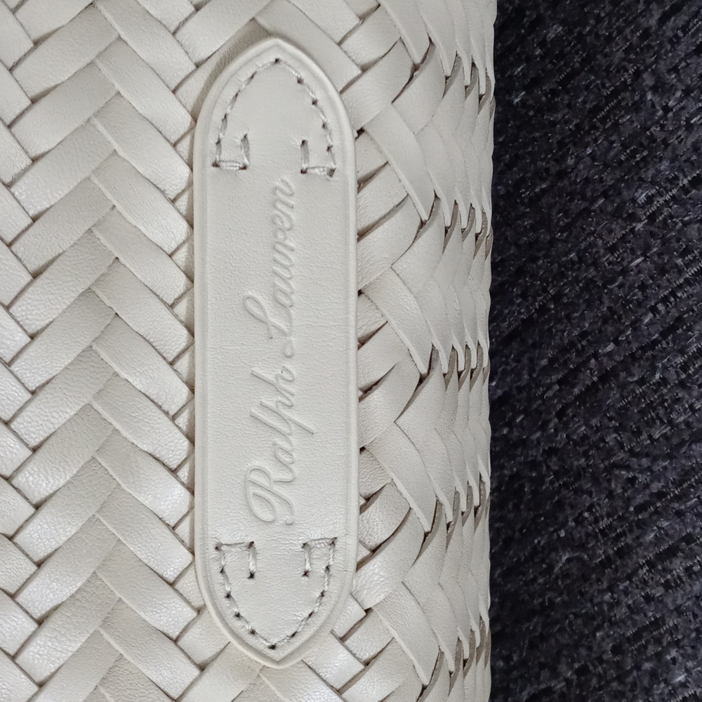 🐎RARE Ralph Lauren🐎 - Ecru Woven Leather Shoulder Bag - Picture 4 of 16
